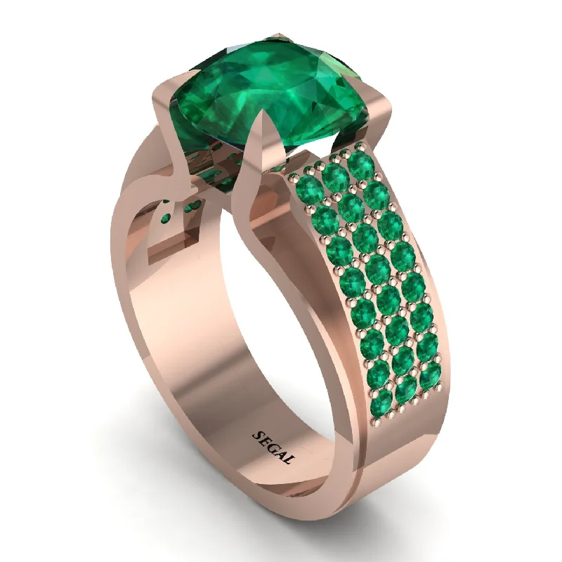 engagement-classic-silver-ring-Round Cut Emerald 14K Gold Pave Engagement Ring - Saylor No. 20