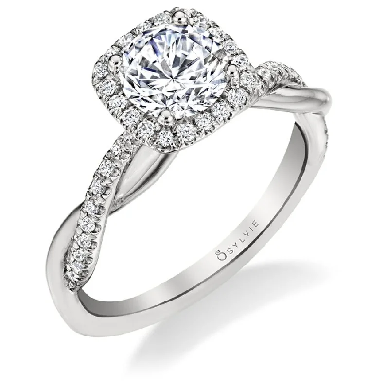 engagement-birthstone-ring-Sylvie Collection 14K White Gold Round Halo Engagement Ring Setting W. 1Ct Round