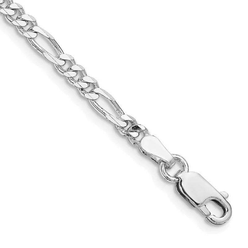 Ladies bracelets for dream chasers -Sterling Silver Rhodium-plated 3.5mm Figaro Chain Bracelet