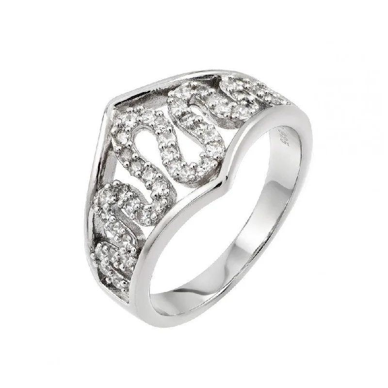 ladies ring elegant leaf motif-Silver 925 Rhodium Plated Clear CZ Snake Inlay Ring - STR00957