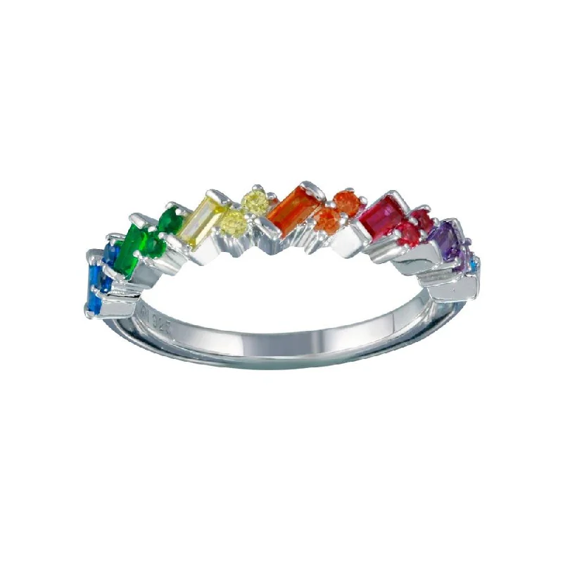 ladies ring delicate fluorite-Rhodium Plated 925 Sterling Silver Multi Color Half Eternity CZ Ring - STR01116