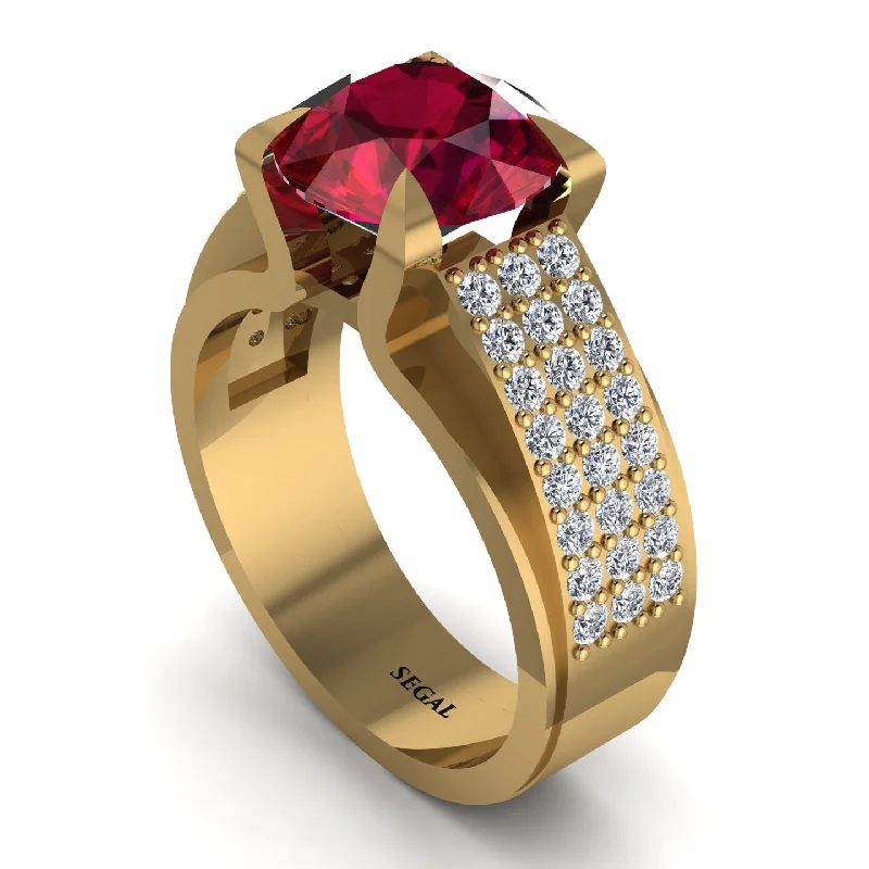 engagement-round-ring-Round Cut Ruby 14K Gold Pave Engagement Ring - Saylor No. 10