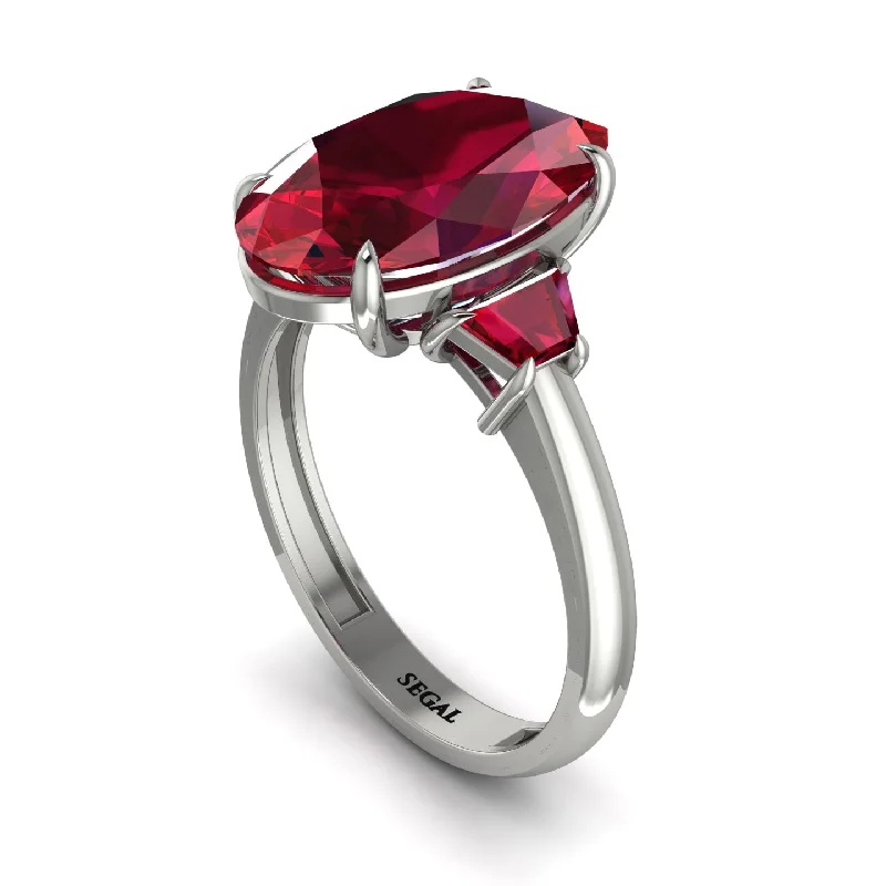 engagement-oval-gold-ring-Oval-Cut Ruby Three Stone Engagement Ring - Amari No. 57