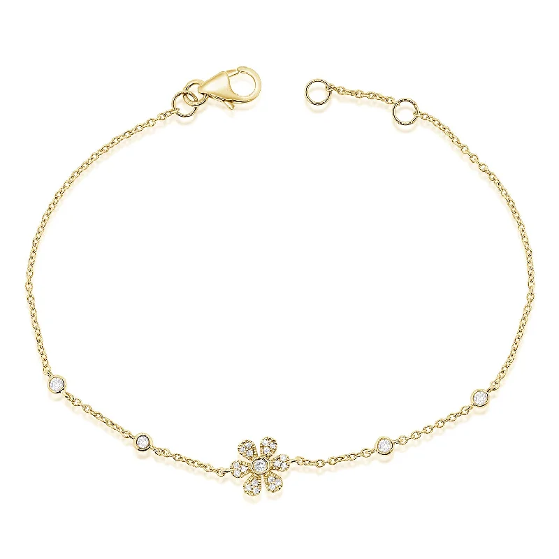 Ladies bracelets for doctors -Diamond Flower Chain Bracelet made in 14K Gold