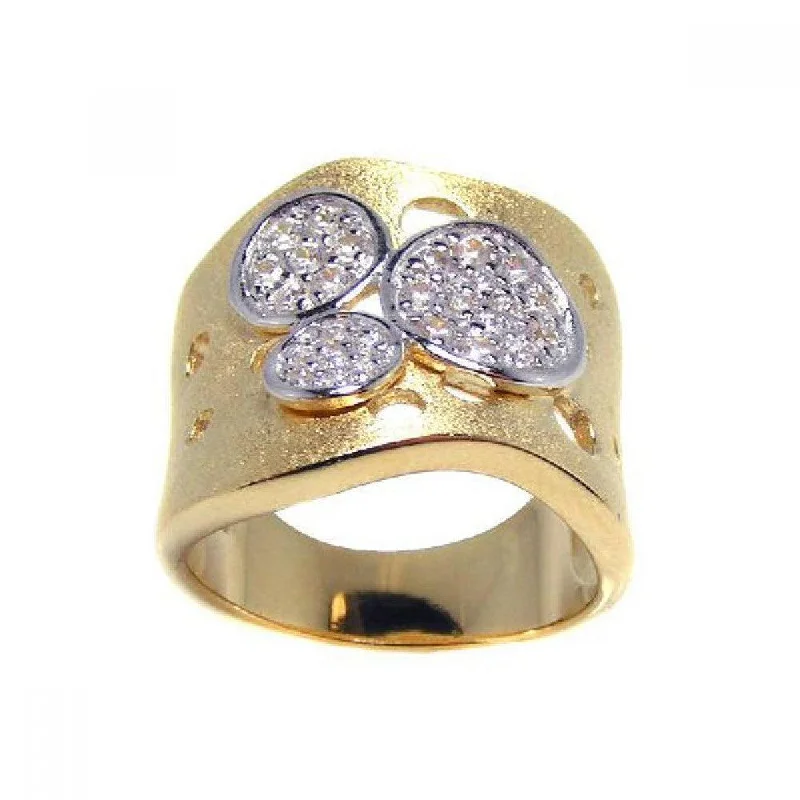 ladies ring chic crossover-Clearance-Silver 925 Rhodium and Gold Plated Matte Finish Pave Set CZ Ring - STR00560