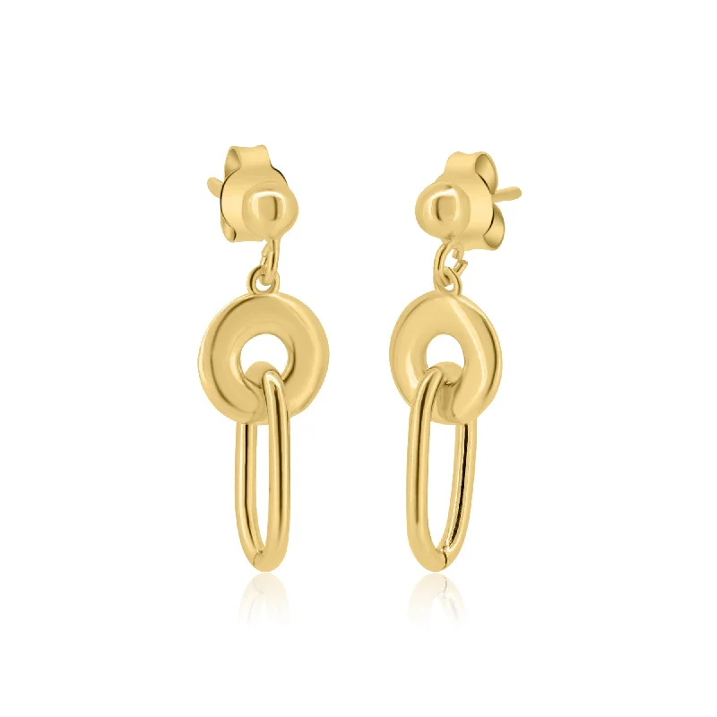 ladies-delicate-rose-gold-earrings-Gold Plated 925 Sterling Silver Dangling Donut Paperclip Stud Earrings - ITE00095-GP