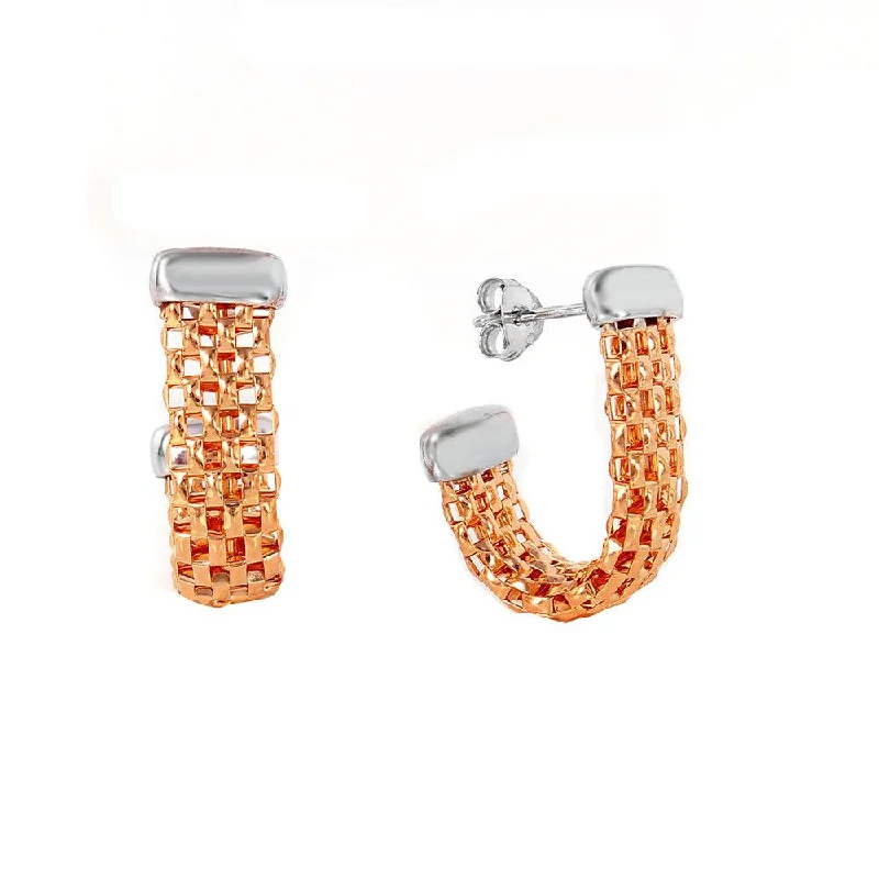 ladies-delicate-silver-earrings-Silver 925 Rose Gold Plated J Hook Earrings - ITE00069RGP