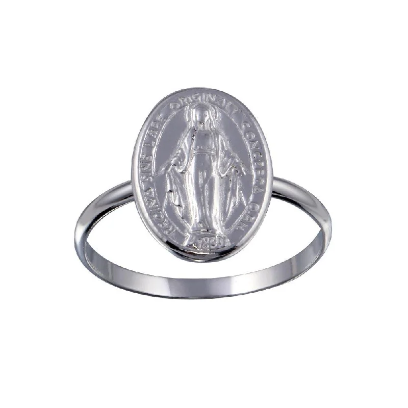 ladies ring cyber monday exclusive-High Polished 925 Sterling Silver Mary Medallion Ring - SOR00026