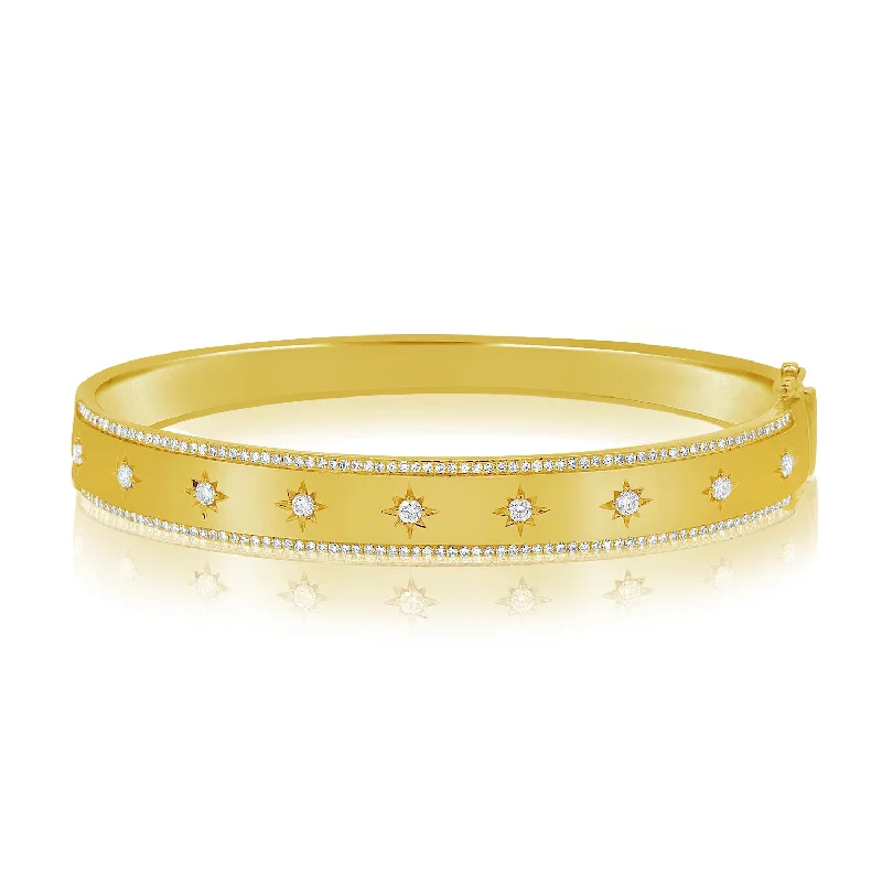 Ladies bracelets for cocktail parties -Diamond Celestial Design Zodiac Bangle Bracelet in 14kt Gold with 0.76 TW