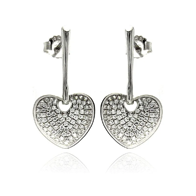 ladies-minimalist-pearl-earrings-Silver 925 Rhodium Plated Micro Pave Clear Heart CZ Dangling Stud Earrings - ACE00075