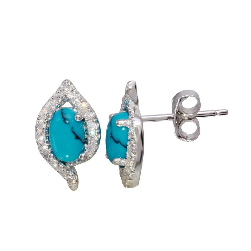 ladies-gemstone-dangle-earrings-Rhodium Plated 925 Sterling Silver Stud Earrings with Turquoise and CZ Stones - BGE00577TQ