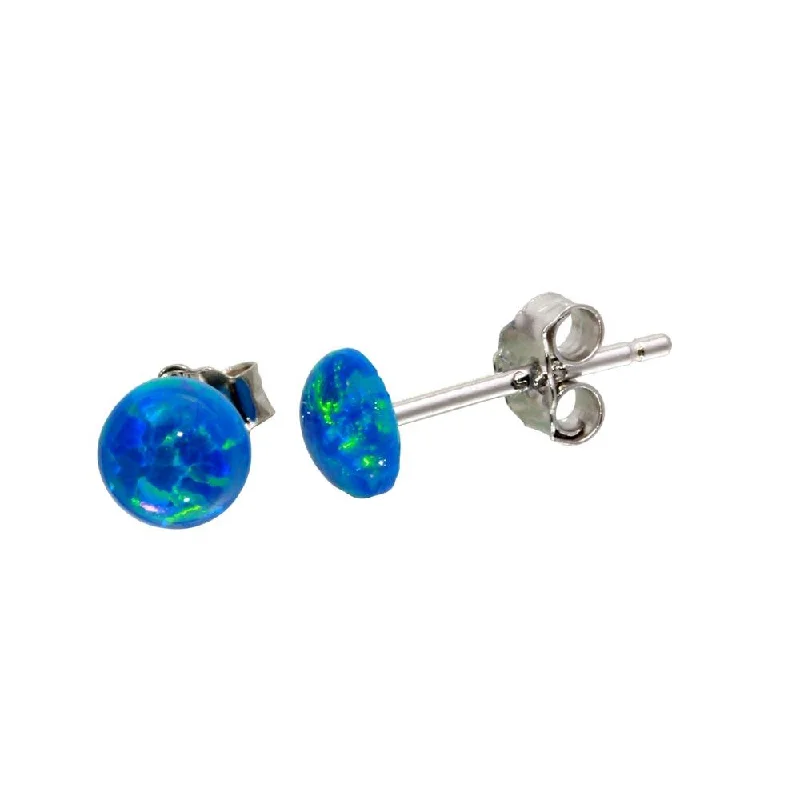 ladies-everyday-silver-earrings-Rhodium Plated 925 Sterling Silver Round Blue CZ Stud Earrings - STE01124BLU