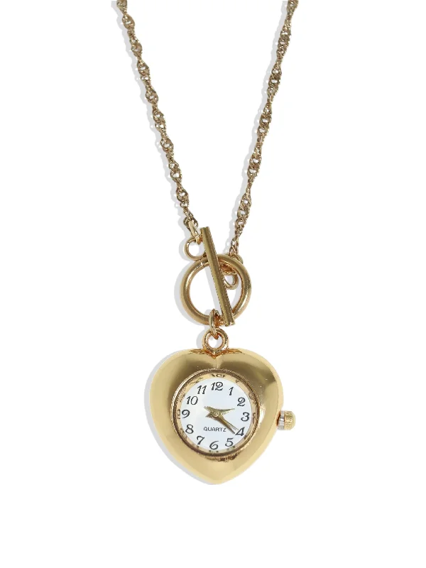 ladies-pendant-silver-necklace-Timeless Love Gold Watch Necklace