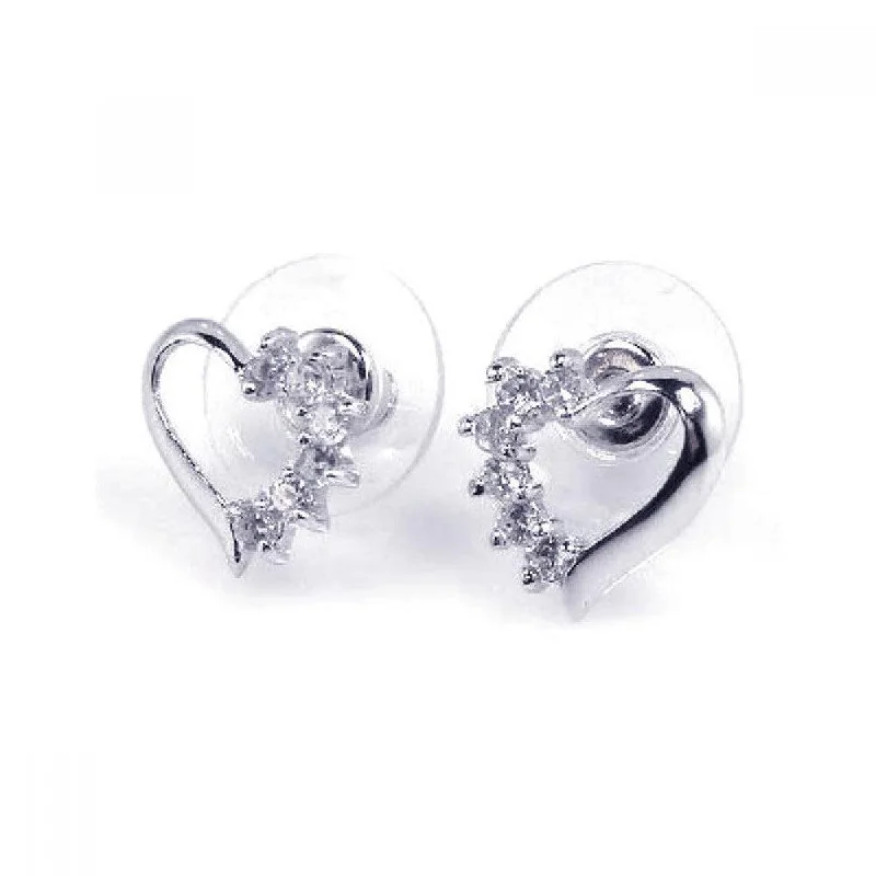 ladies-star-silver-earrings-Silver 925 Rhodium Plated Open Heart CZ Stud Earrings - BGE00068