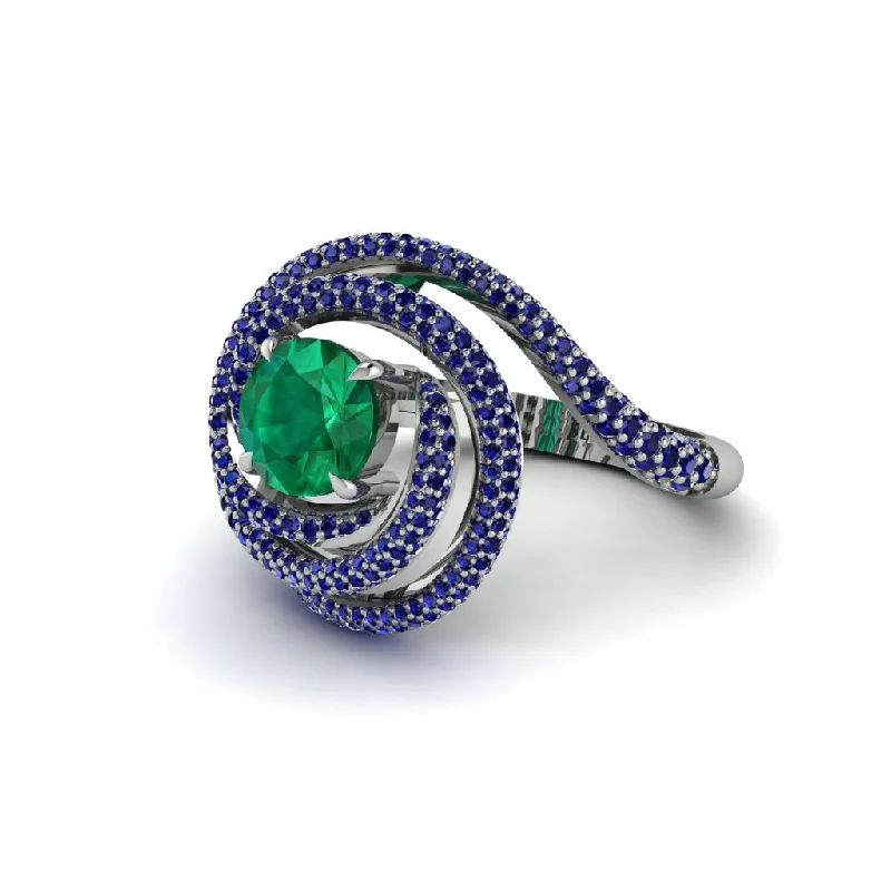 engagement-round-sapphire-ring-Emerald Double Halo Swirling Engagement Ring - Serena No. 66