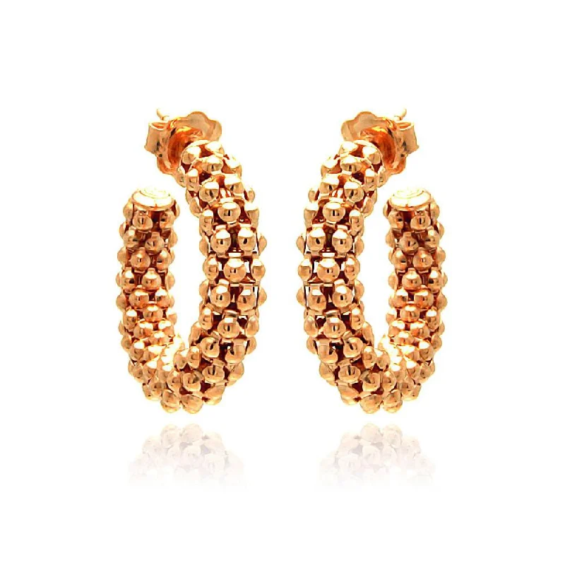 ladies-short-diamond-earrings-Silver 925 Rose Gold Plated Italian Crescent Stud Earrings - ITE00032RGP