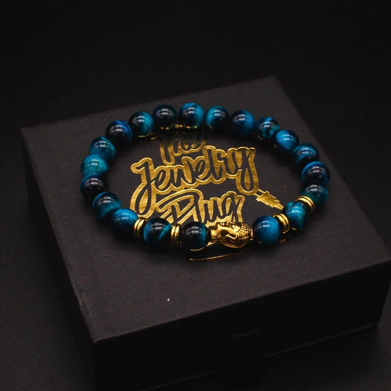 Ladies bracelets with zircon -Blue Buddha Bead Bracelet