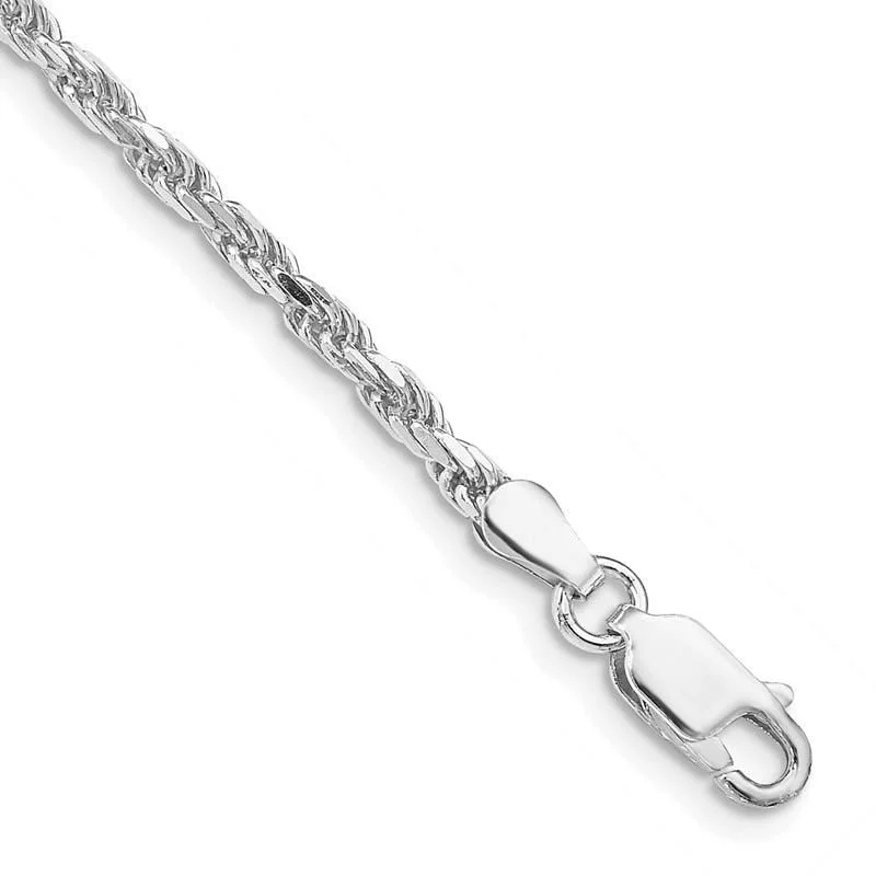 Ladies bracelets glossy finish -Sterling Silver Rhodium-plated 2.5mm Diamond-cut Rope Chain Bracelet