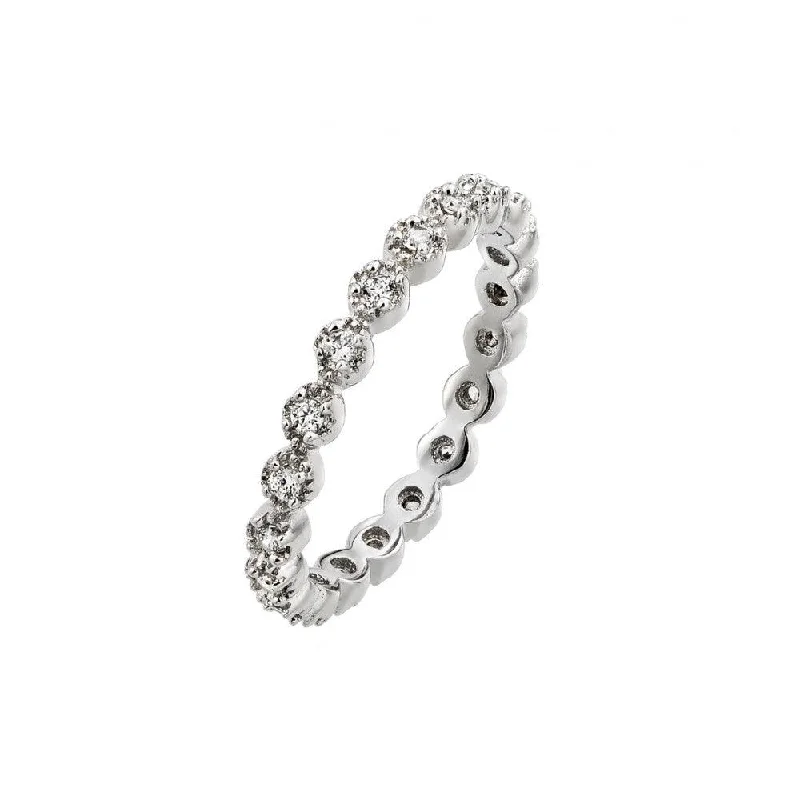 ladies ring custom infinity symbol-Silver 925 Rhodium Plated Clear CZ Stackable Eternity Ring - BGR00767