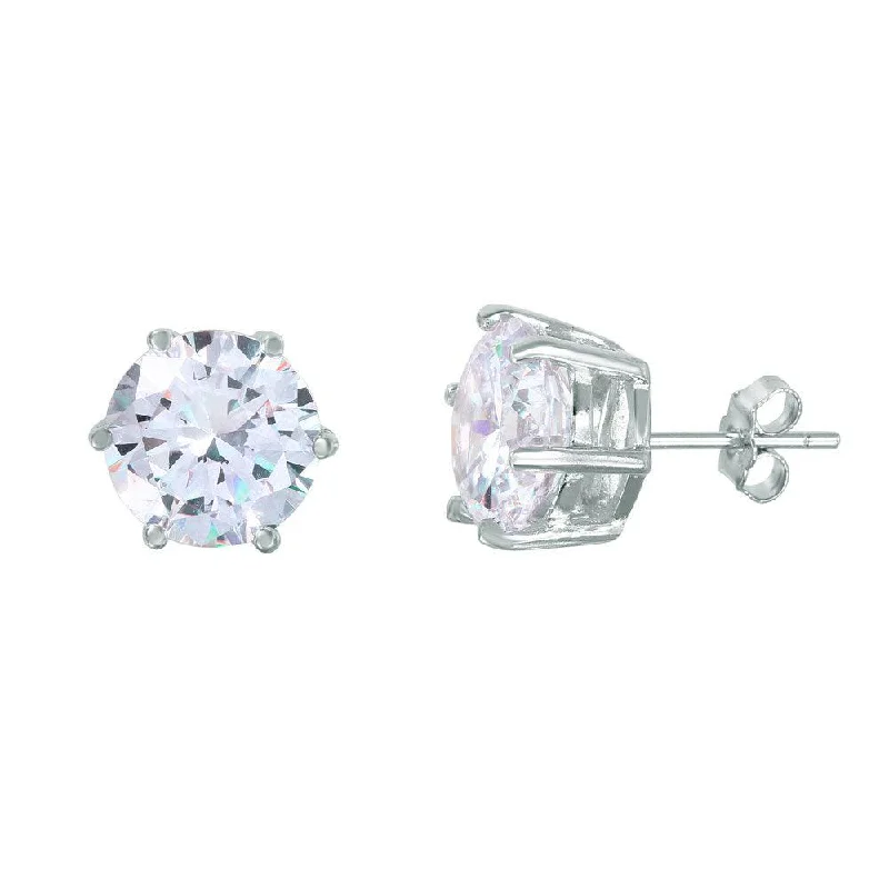 ladies-charm-rose-gold-earrings-Silver 925 Rhodium Plated Round CZ Solitaire Stud Earrings - BGE00446