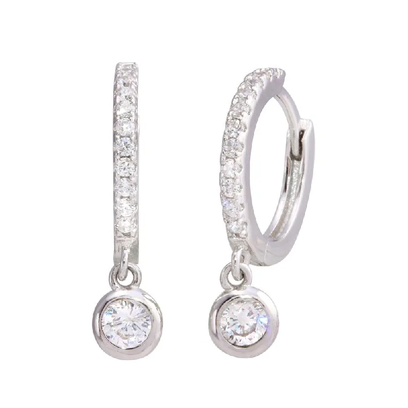 ladies-star-hoop-earrings-Rhodium Plated 925 Sterling Silver Dangling CZ huggie hoop Earrings - STE01210