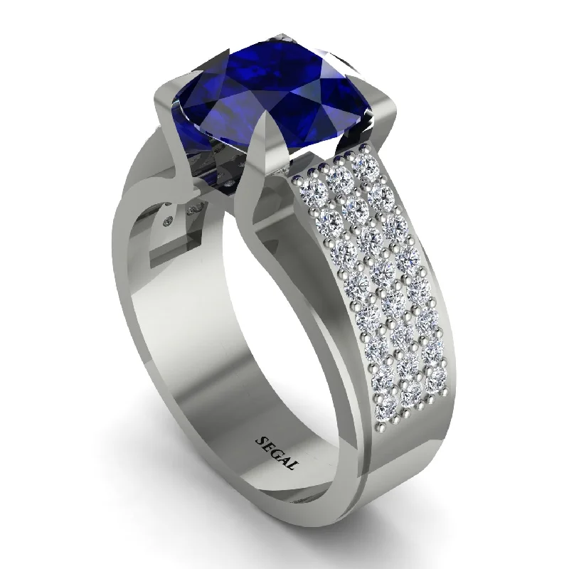 engagement-diamond-halo-ring-Round Cut Sapphire 14K Gold Pave Engagement Ring - Saylor No. 15