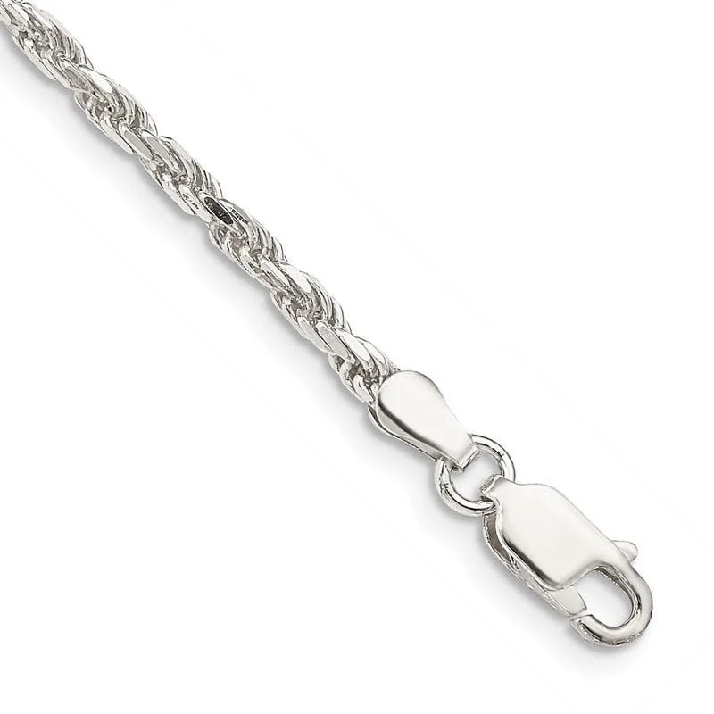 Ladies bracelets personalized names -Sterling Silver 2.5mm Diamond-cut Rope Chain Bracelet