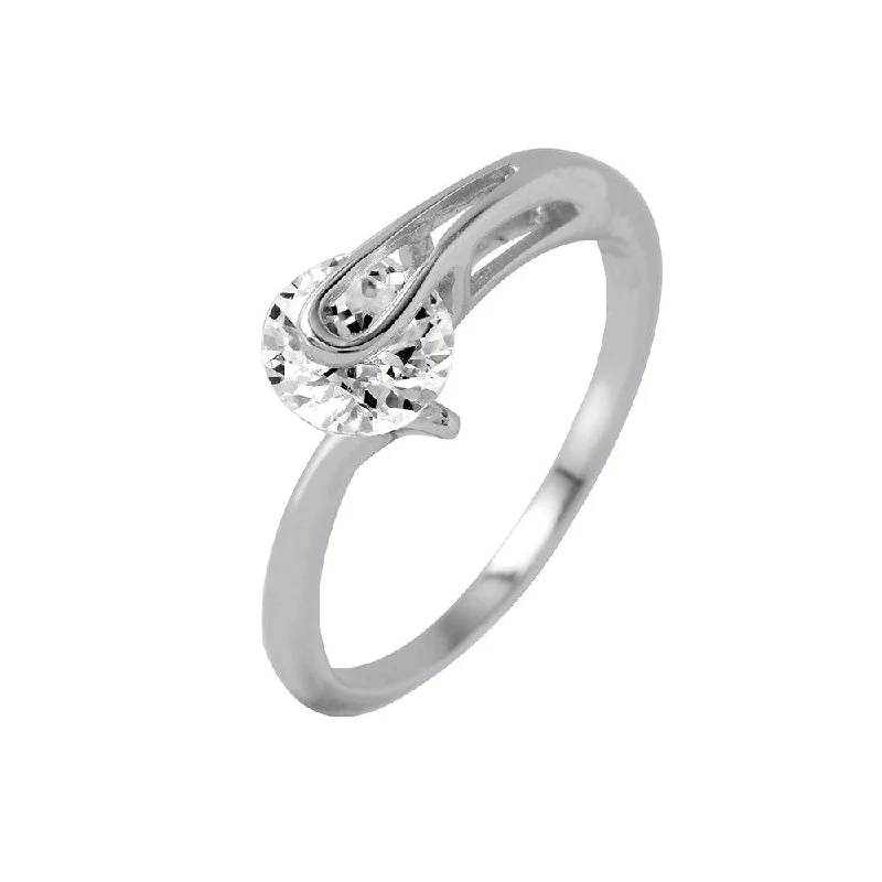 ladies ring dazzling accent stones-Silver 925 Rhodium Plated Plain CZ Loop Ring - BGR00960