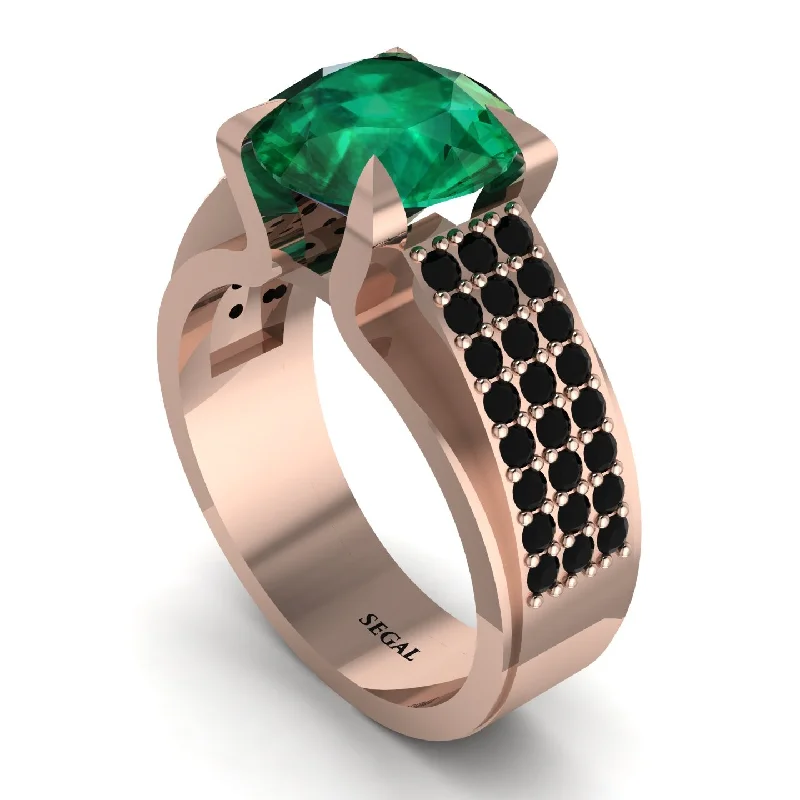 engagement-diamond-three-stone-ring-Round Cut Emerald 14K Gold Pave Engagement Ring - Saylor No. 35