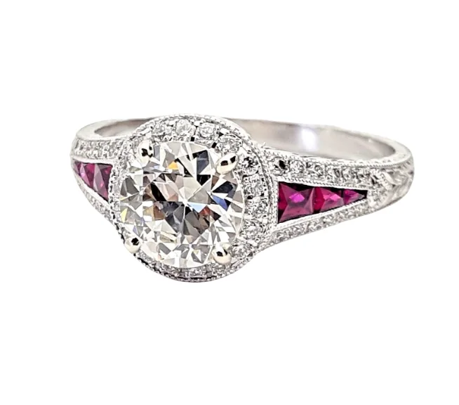 engagement-wedding-silver-ring-1.01 Carat VVS Diamond & Ruby Engagement Ring 14K White Gold