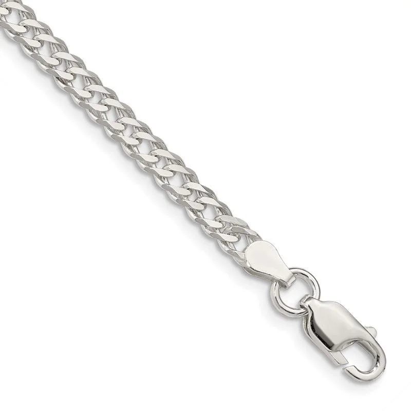 Ladies bracelets for charity events -Sterling Silver 4.25mm 6 Side D/C Flat Double Curb Chain Bracelet