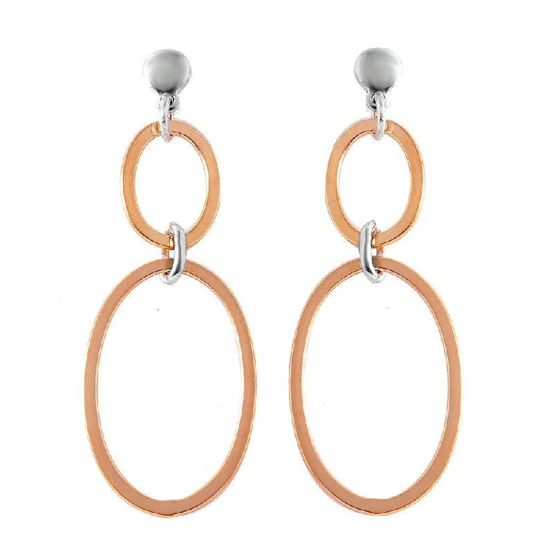 ladies-affordable-gold-earrings-Silver 925 Rose Gold Plated Double Oval Earrings - ITE00070RGP