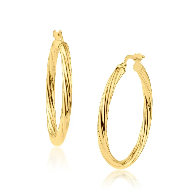 ladies-charm-gold-earrings-Gold Plated 925 Sterling Silver Silver Twisted 3mm Hoop Earring - ARE00028GP