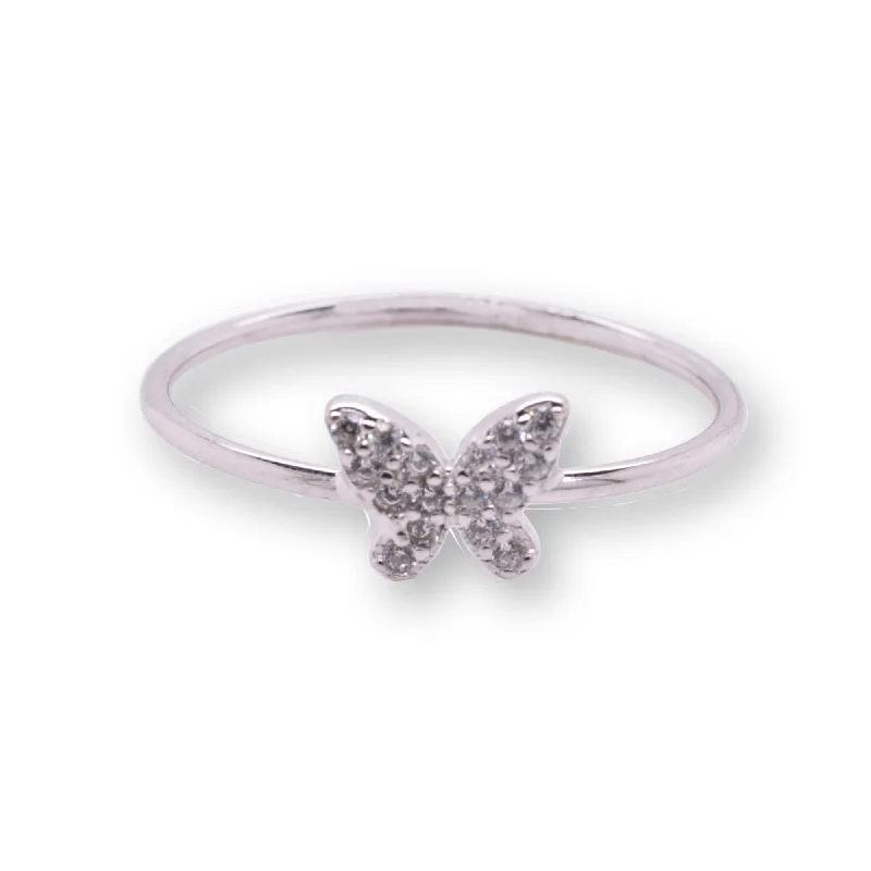 ladies ring mystic smoky quartz-Rhodium Plated 925 Sterling Silver Butterfly 1mm Clear CZ Ring - STR01177