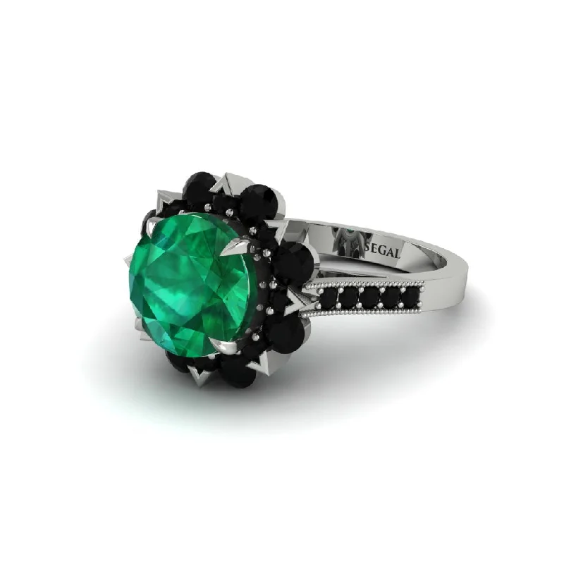 engagement-luxury-platinum-ring-Emerald Halo Sunburst Engagement Ring - Winter No. 36