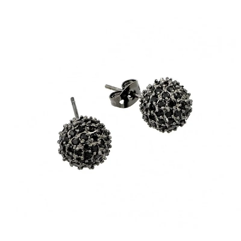 ladies-charm-pearl-earrings-Clearance-Silver 925 Rhodium Plated Black Multi CZ Stud Earrings - BGE00371BLK