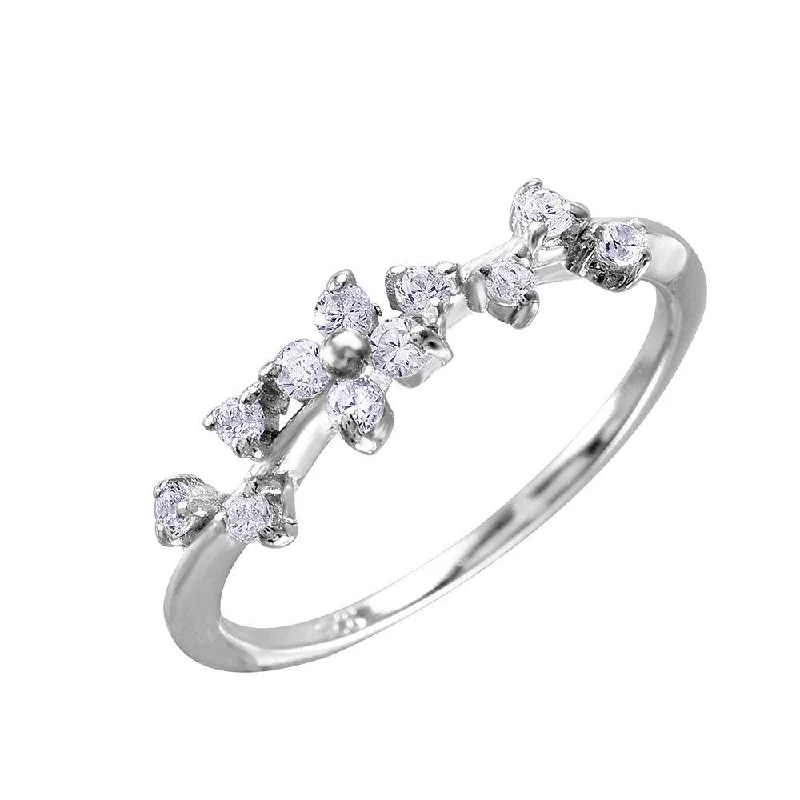 ladies ring elegant leaf motif-Silver 925 Rhodium Plated Petal CZ Design Ring - BGR01035