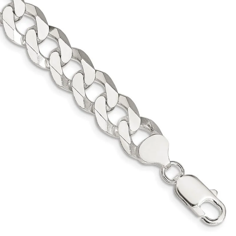 Ladies bracelets for retreats -Sterling Silver 10.6mm Beveled Curb Chain Bracelet