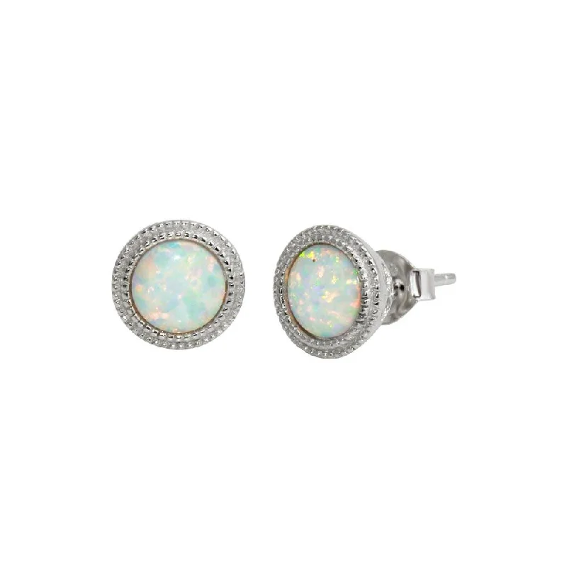 ladies-drop-rose-gold-earrings-Rhodium Plated 925 Sterling Silver Round Synthetic Opal Stud Earrings - BGE00589