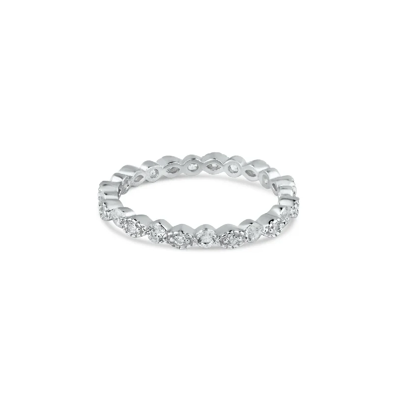 ladies ring lush aventurine-Rhodium Plated 925 Sterling Silver CZ and Eye Pattern Eternity Ring - BGR01185RHD