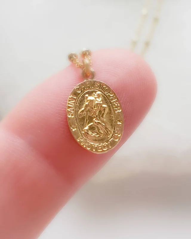 ladies-handmade-rose-gold-necklace-Dainty St. Christopher Necklace