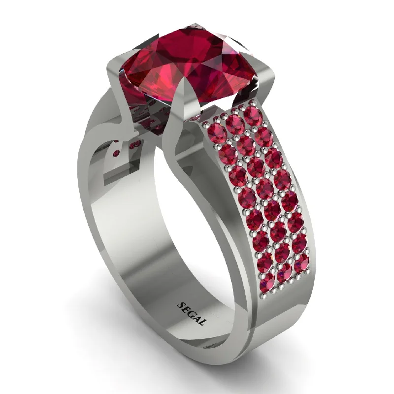 engagement-ruby-minimalist-ring-Round Cut Ruby 14K Gold Pave Engagement Ring - Saylor No. 57