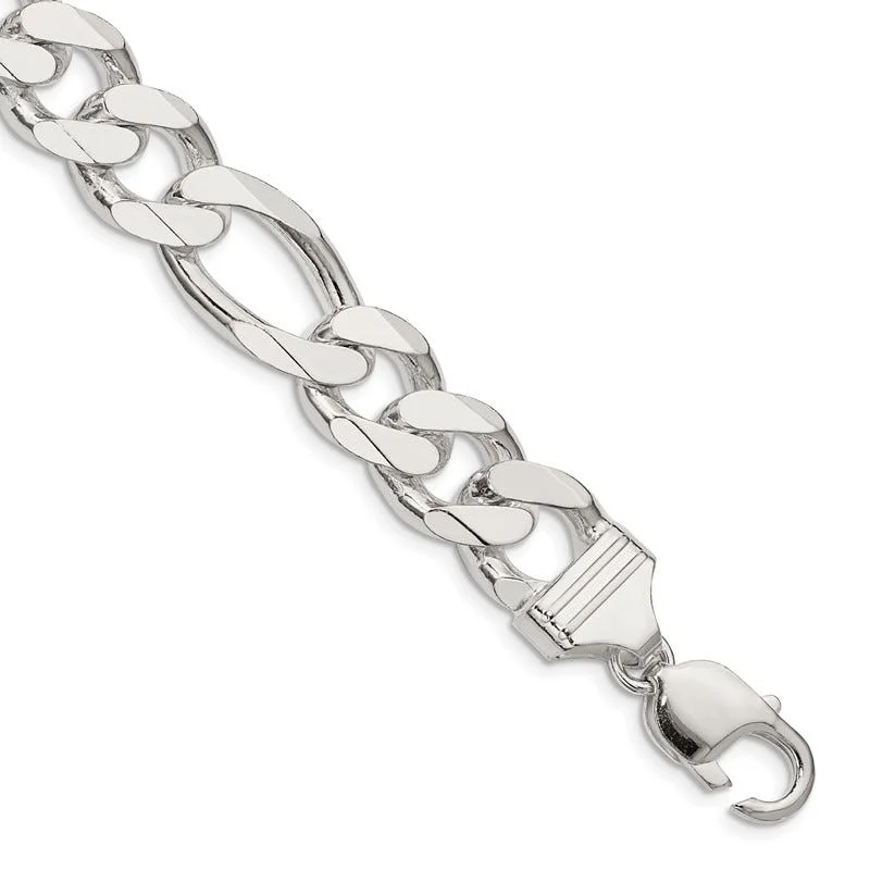 Ladies bracelets for coworkers -Sterling Silver 13.5mm Figaro Chain Bracelet