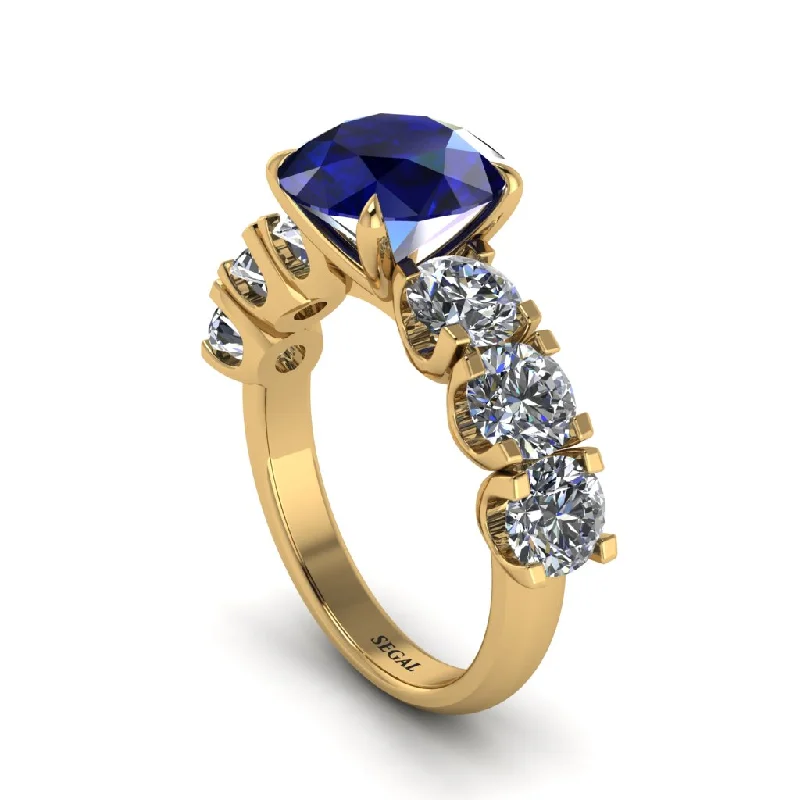 engagement-wedding-diamond-ring-Round Cut Sapphire Cathedral Engagement Ring - Tatum No. 13