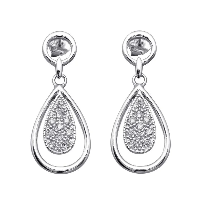 ladies-moon-diamond-earrings-Silver 925 Rhodium Plated Open Teardrop Clear CZ Dangling Stud Earrings - BGE00043