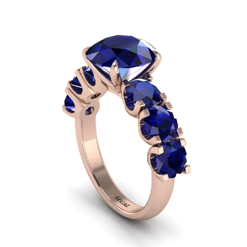 engagement-heart-silver-ring-Round Cut Sapphire Cathedral Engagement Ring - Tatum No. 74