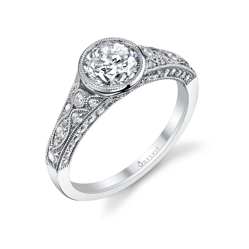 engagement-classic-platinum-ring-Sylvie Collection 14K White Gold Round Engagement Ring Setting W. 1Ct Round Head 14K