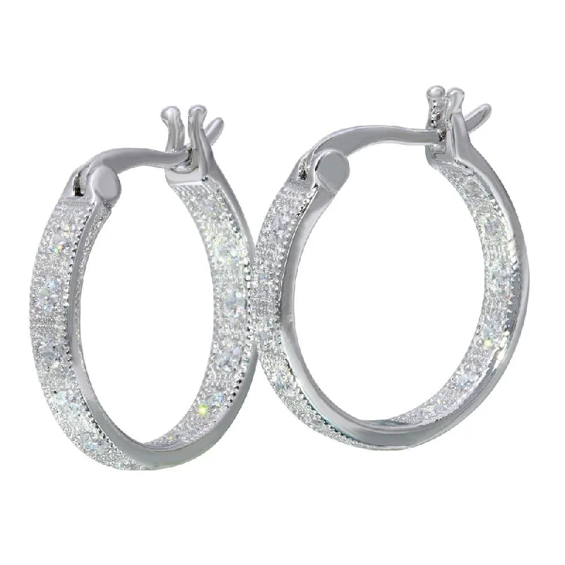 ladies-tassel-pearl-earrings-Rhodium Plated 925 Sterling Silver Inner and Outer CZ Hoop Earrings - STE01121