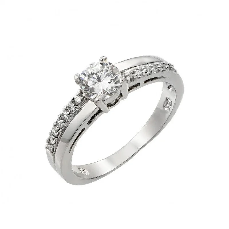 ladies ring eclectic mixed gem-Silver 925 Rhodium Plated Clear Round Center CZ Bridal Ring - BGR00867