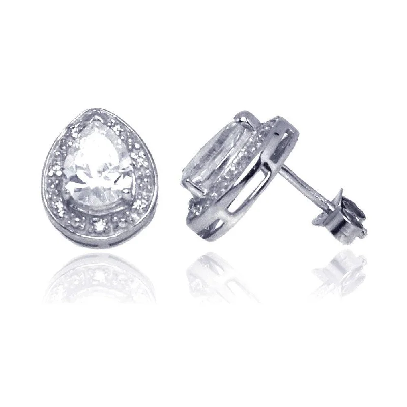 ladies-charm-silver-earrings-Silver 925 Rhodium Plated Teardrop CZ Stud Earrings - STE00930